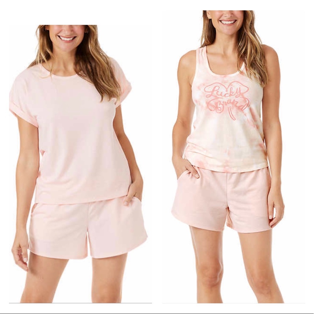 Lucky Brand Tee Tank Short Pajama Set Pink 3pc XL Nwt